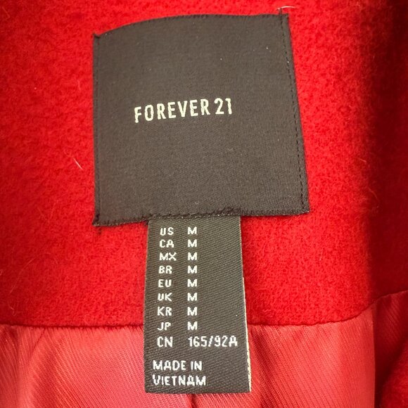 Forever 21 Wool-Blend Red Coat – Single Button – Size M - Picture 6 of 7